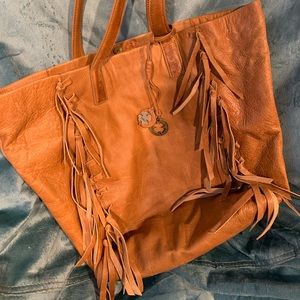 Lucky Brand Tan Distressed Leather Tote Bag
